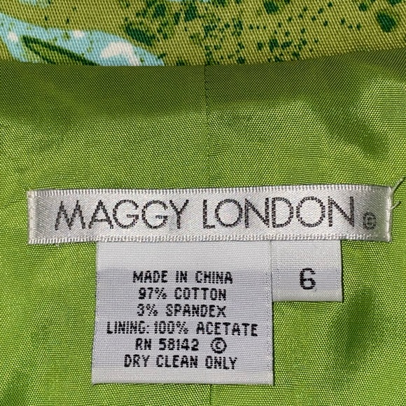 Maggie London Sz6 Green Brown Leaf Print Jacket - Picture 9 of 9